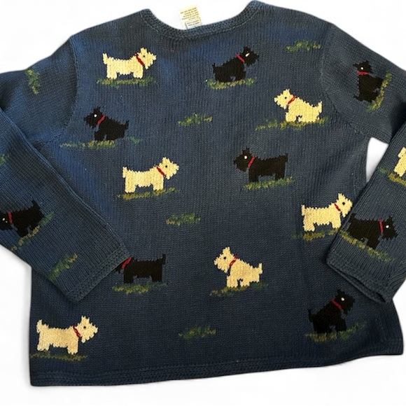 Talbots Vintage Blue Holiday Scottie  Cardigan Large - Picture 3 of 6